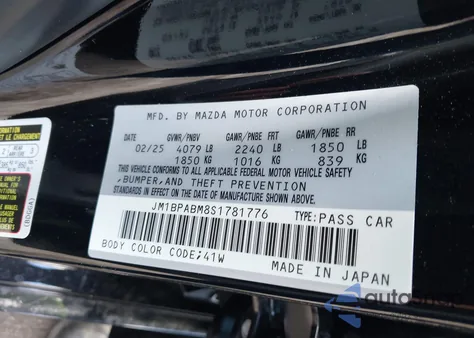 2025 Mazda Mazda3 2.5 S Select Sport из США, поврежденный, VIN JM1BPABM8S1781776